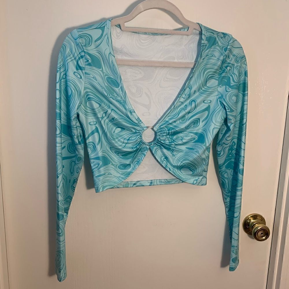 Shein EUC blue/green long sleeve crop top Size small